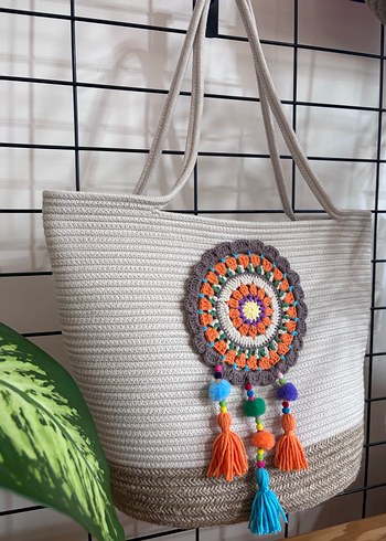 Renkli Nakışlı Bohem Örgü Kadın Çanta - Görsel 2