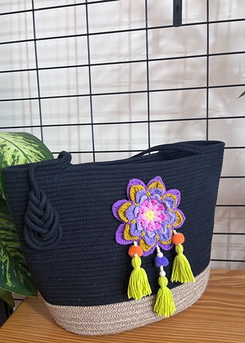 Nakışlı Püsküllü Bohem Kadın Örgü Çanta - Görsel 3