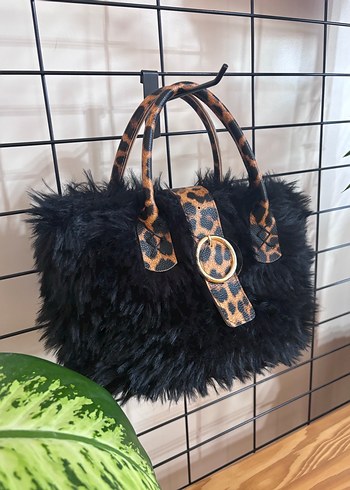 Kürk Detaylı Leopar Desenli Deri Kadın Çanta - Görsel 3