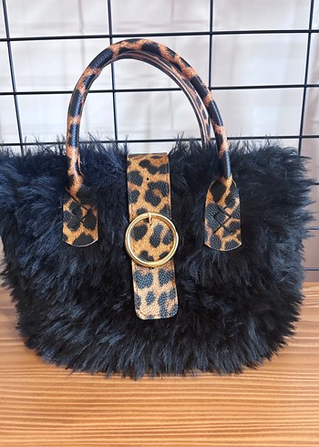 Kürk Detaylı Leopar Desenli Deri Kadın Çanta - Görsel 2