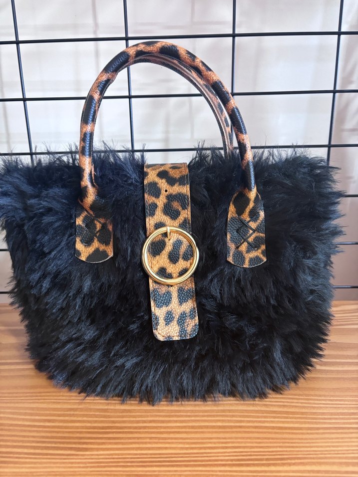 Kürk Detaylı Leopar Desenli Deri Kadın Çanta - Görsel 2