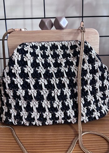 Bohem Örgü kaz ayağı Desenli Kadın El Çantası - Görsel 5