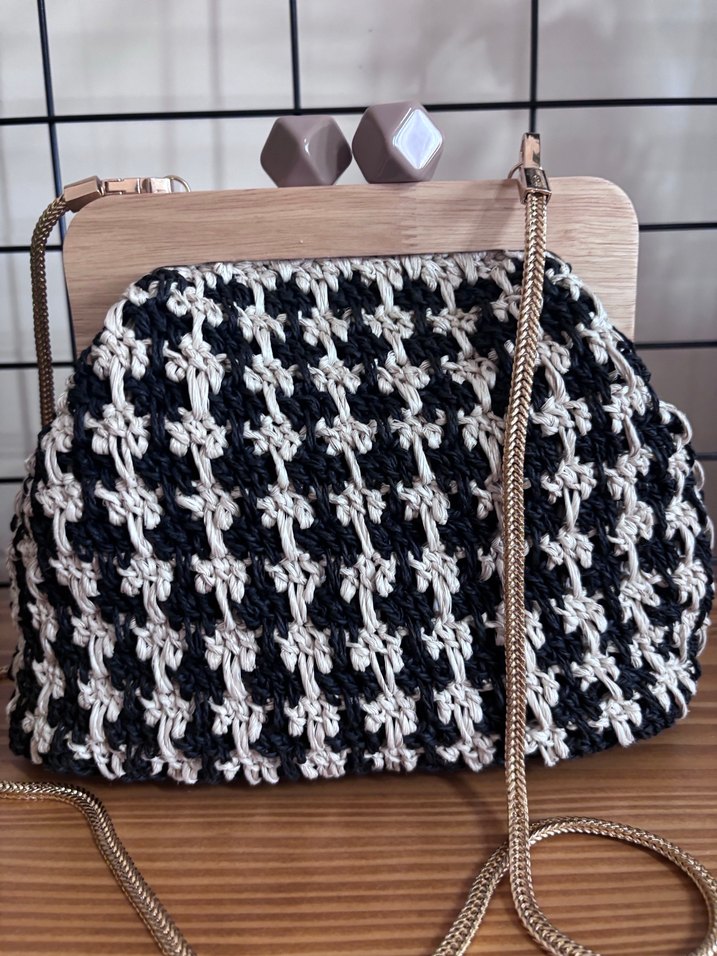 Bohem Örgü kaz ayağı Desenli Kadın El Çantası - Görsel 5