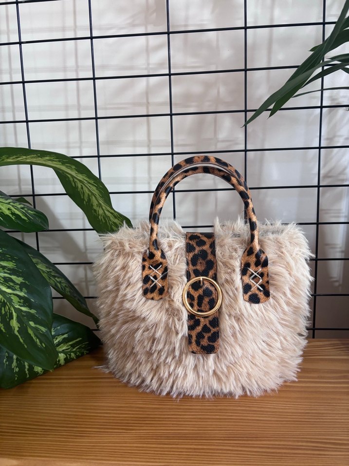Kürk Detaylı Leopar Desenli Kadın Çanta - Görsel 2