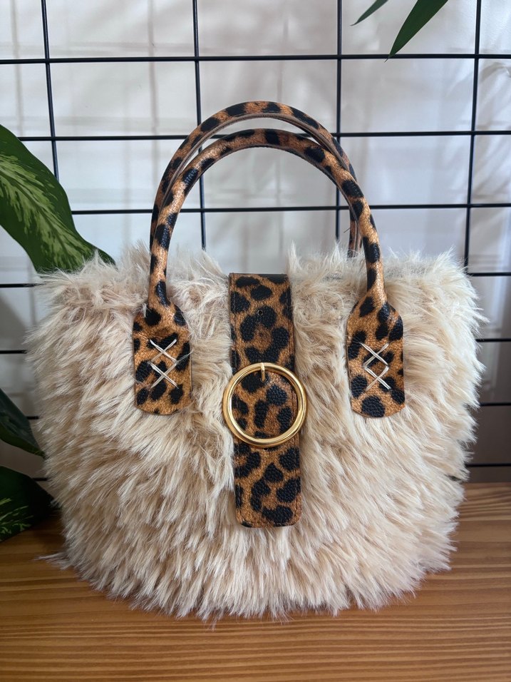 Kürk Detaylı Leopar Desenli Kadın Çanta - Görsel 3