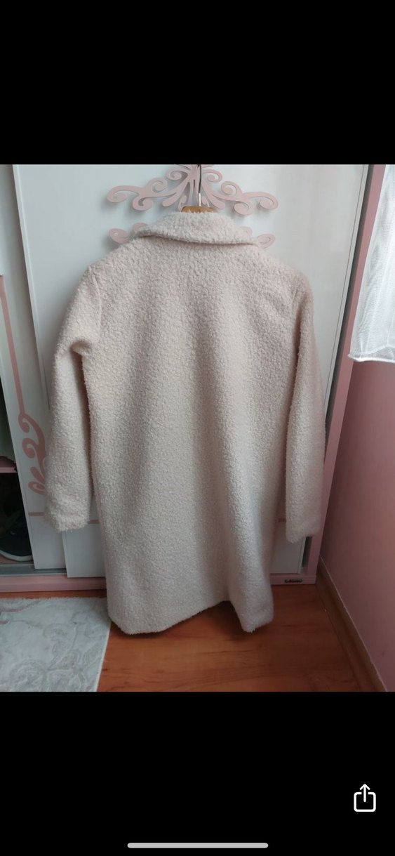 Bej Midi Kadın Peluş Kaban - Görsel 2