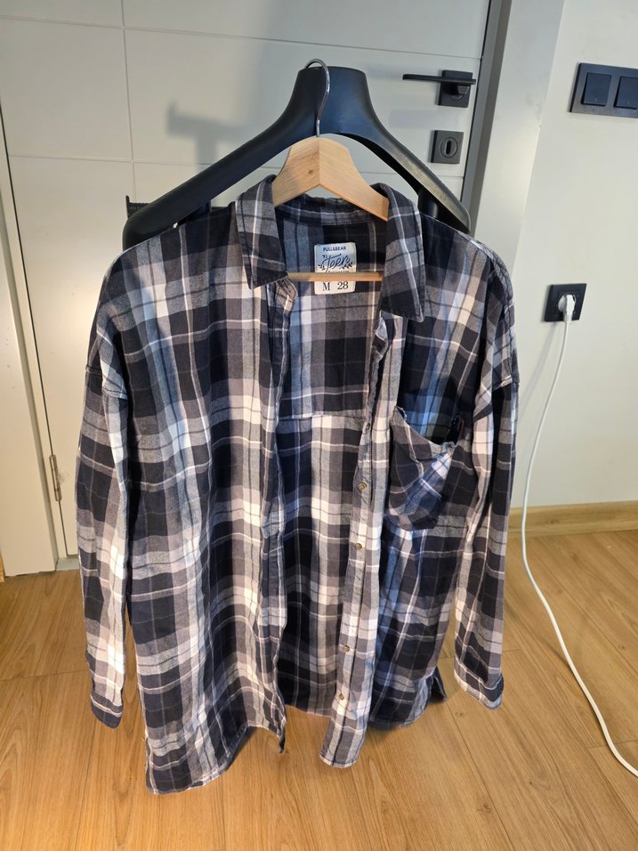 Gri Ekoseli Uzun Kollu Gömlek Pull and Bear - Görsel 2