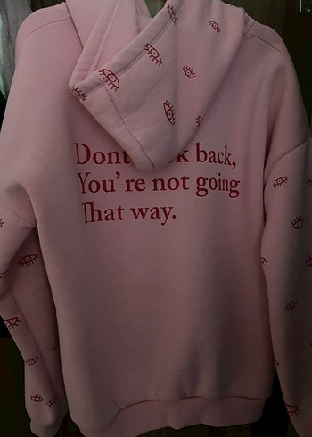 Pembe Kapüşonlu Baskılı Salaş Sweatshirt