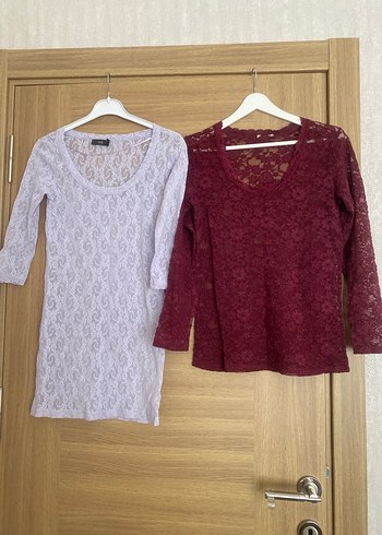 Diğer Bordo Dantel Kadın Bluz, Uzun Kollu, İnce Kesim