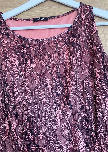 Dantel Detaylı Pembe Siyah Midi Elbise - Görsel 4