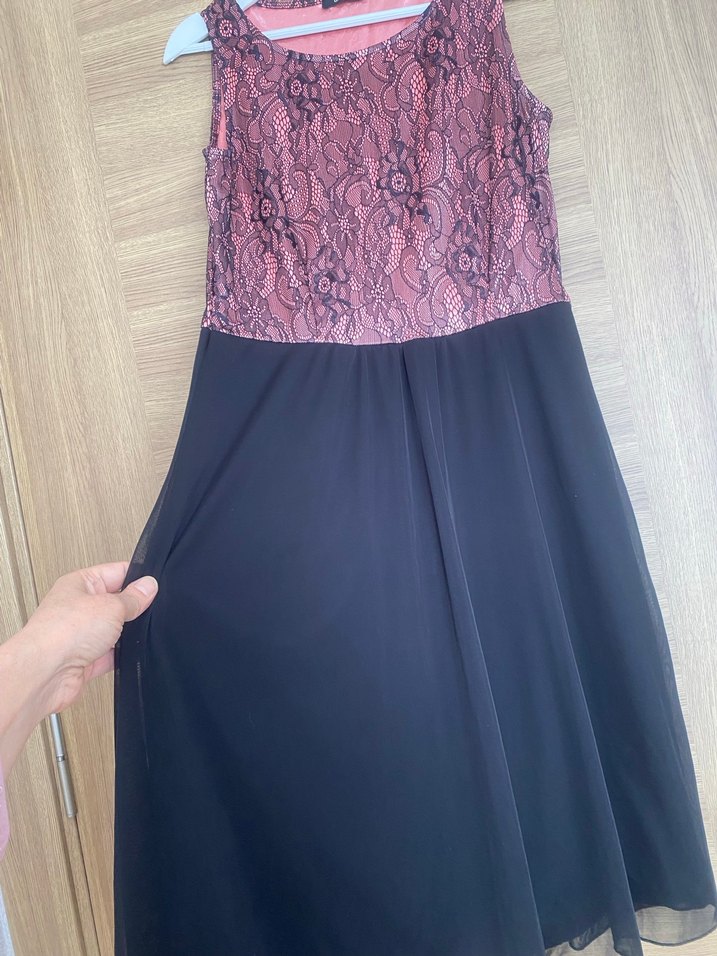 Dantel Detaylı Pembe Siyah Midi Elbise - Görsel 5