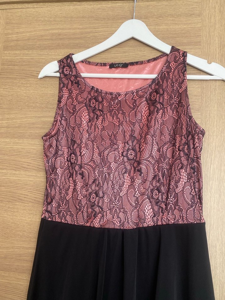 Dantel Detaylı Pembe Siyah Midi Elbise - Görsel 3