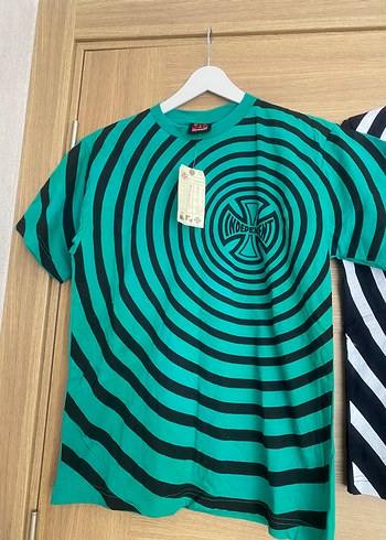 s Beden yeşil Renk Sıfır Independent Marka Spiral Desenli Unisex Tişört