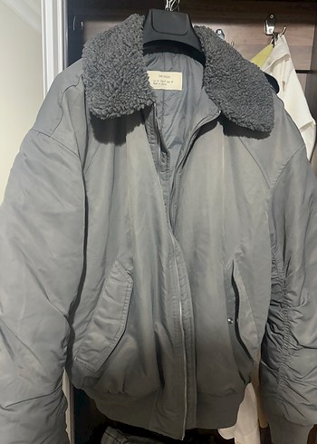 Gri Suni Kürklü Erkek bomber ceket - Görsel 2