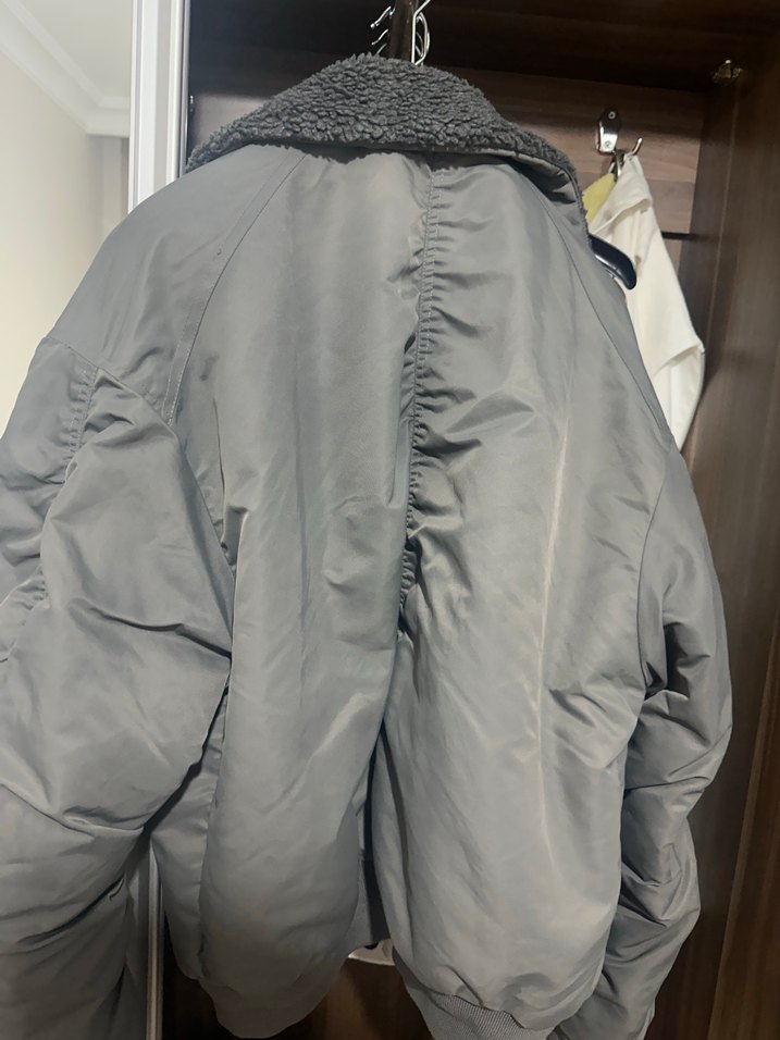 Gri Suni Kürklü Erkek bomber ceket - Görsel 3