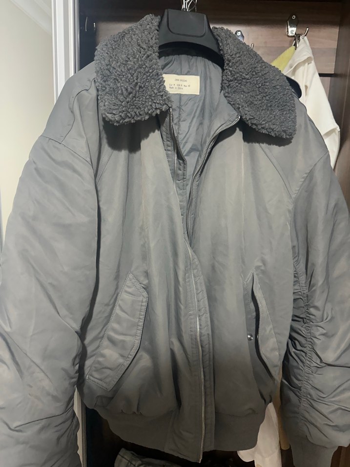 Gri Suni Kürklü Erkek bomber ceket - Görsel 2