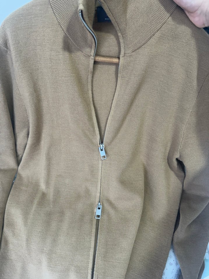 Bej Fermuarlı Yün Erkek Kazak - Görsel 3