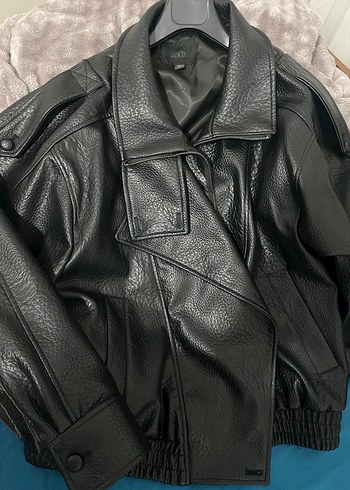 Siyah Kadın Deri Biker Ceket - Görsel 2