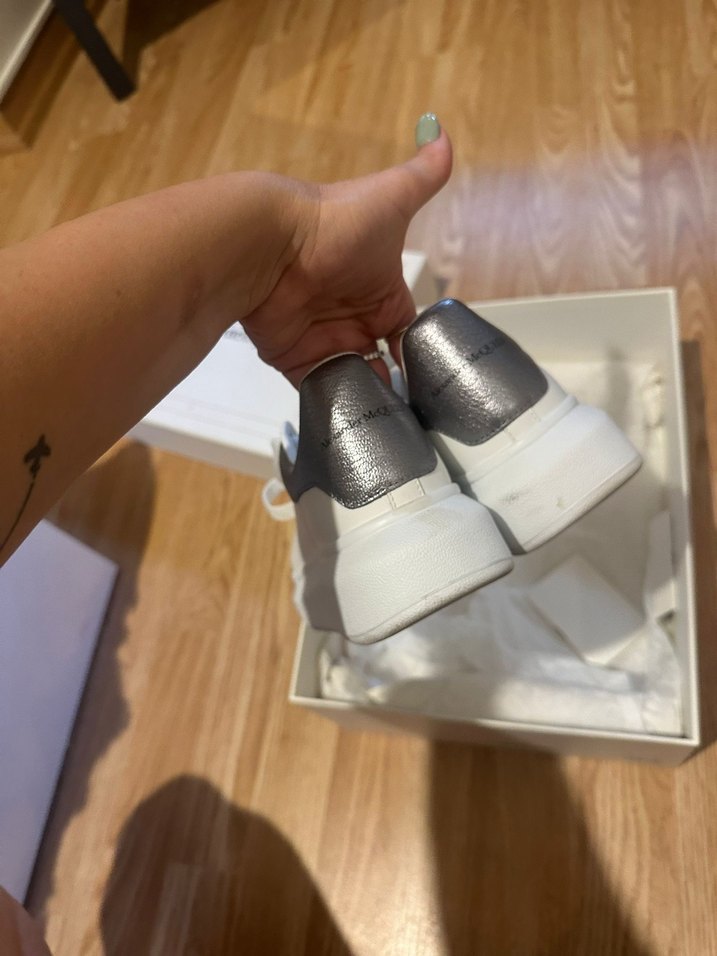 McQueen Oversize Beyaz Silver Kadın Deri Sneaker - Görsel 5