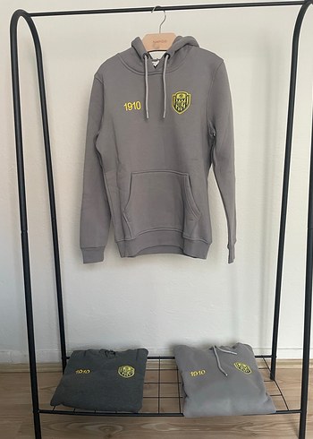 Gri Kapüşonlu Nakışlı Sweatshırt - Görsel 4