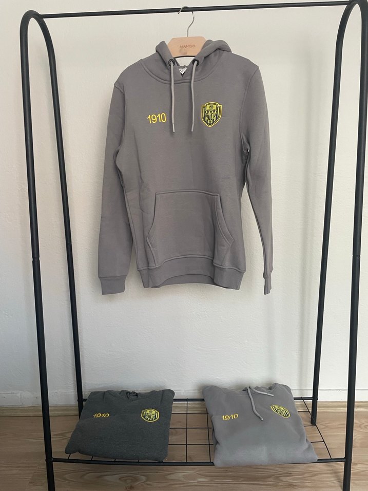 Gri Kapüşonlu Nakışlı Sweatshırt - Görsel 4