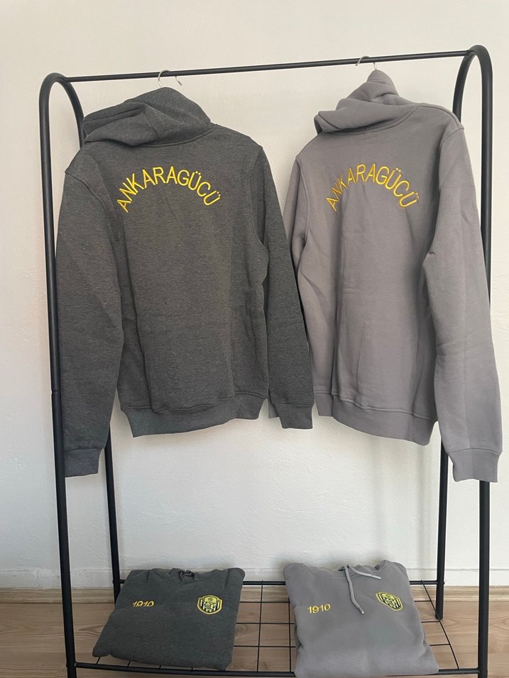 Gri Kapüşonlu Nakışlı Sweatshırt - Görsel 3