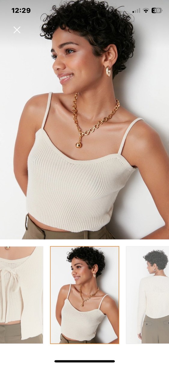 Bej V Yaka İnce Örgü Kadın Hırka - Görsel 3