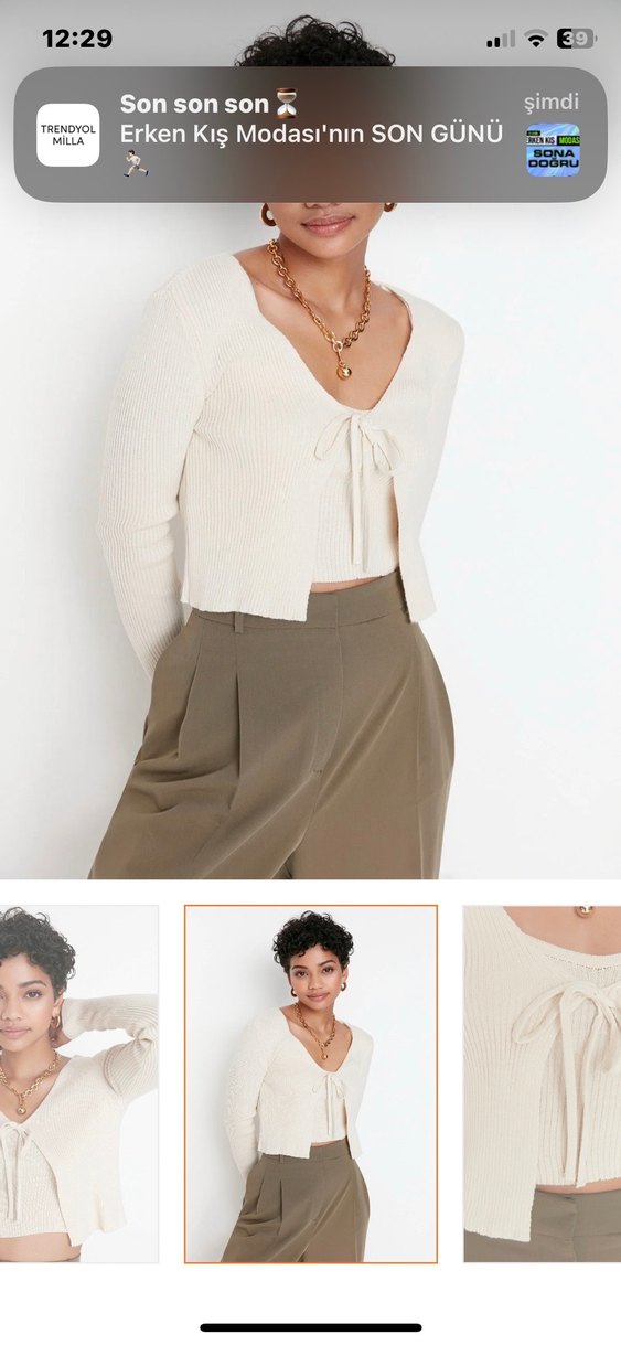 Bej V Yaka İnce Örgü Kadın Hırka - Görsel 2