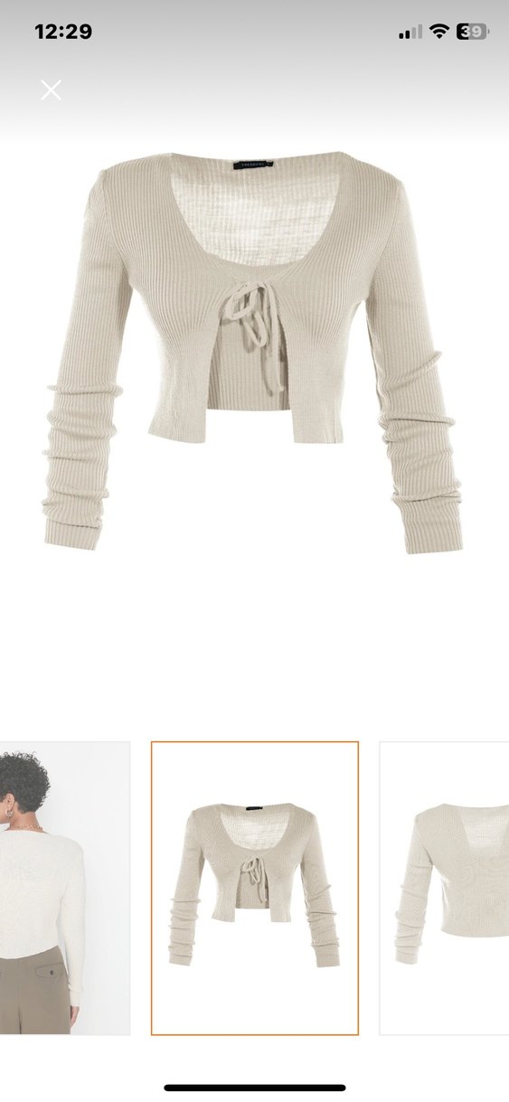 Bej V Yaka İnce Örgü Kadın Hırka - Görsel 4