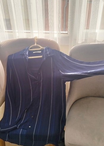 Lacivert Düğmeli Uzun Kollu Kadın Gömlek - Görsel 2