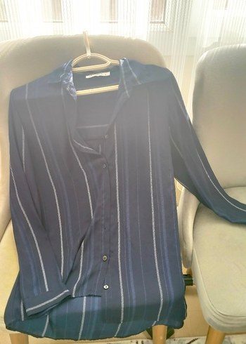 Lacivert Düğmeli Uzun Kollu Kadın Gömlek - Görsel 4