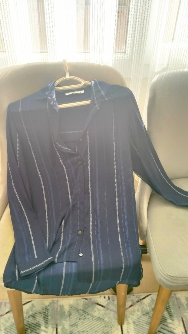 Lacivert Düğmeli Uzun Kollu Kadın Gömlek - Görsel 4