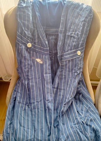 Düğmeli Uzun Keten Kadın Elbise - Görsel 3