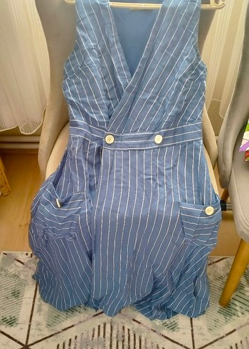 Düğmeli Uzun Keten Kadın Elbise - Görsel 2