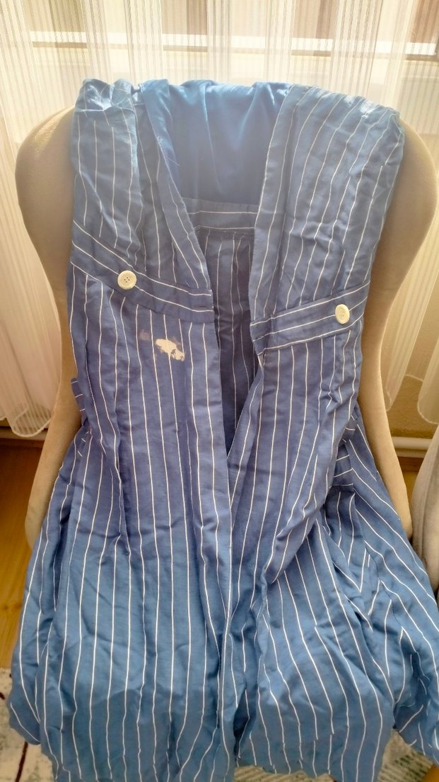 Düğmeli Uzun Keten Kadın Elbise - Görsel 3