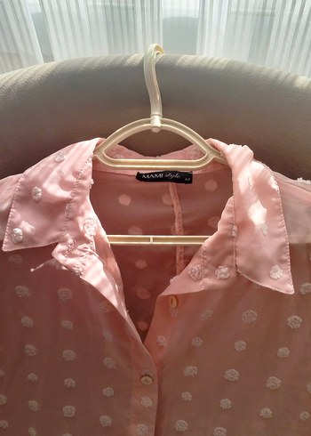 Düğmeli Pembe Uzun Kollu Midi Keten Gömlek - Görsel 5