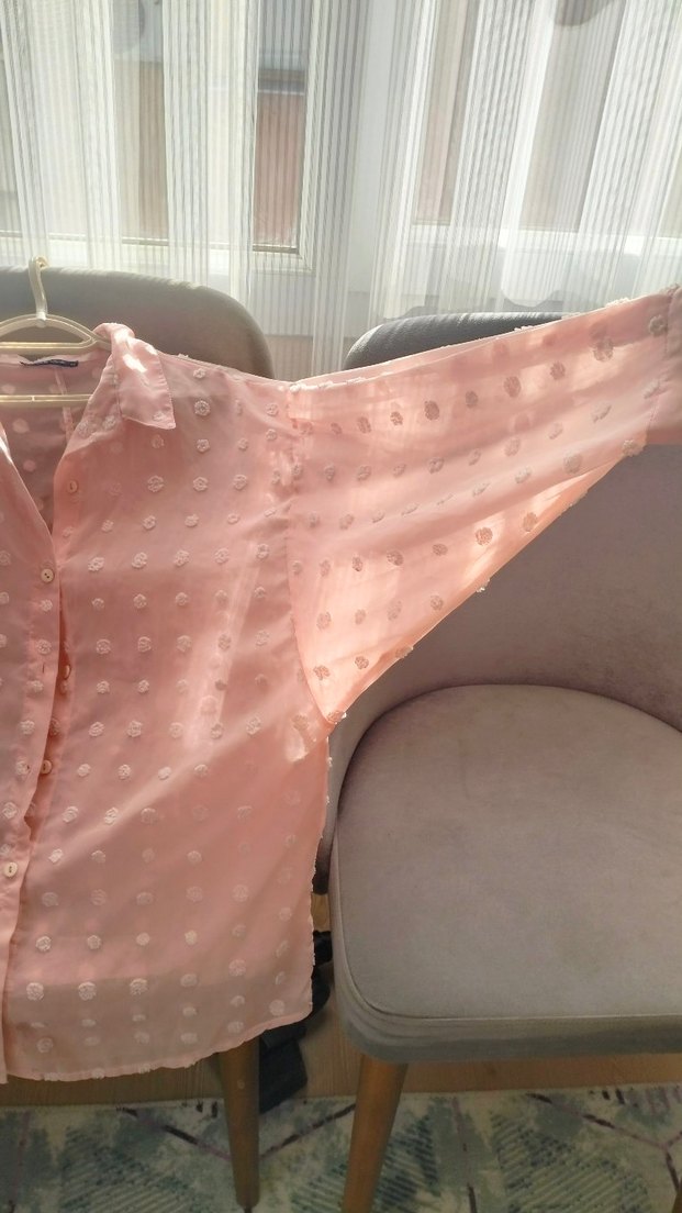 Düğmeli Pembe Uzun Kollu Midi Keten Gömlek - Görsel 2