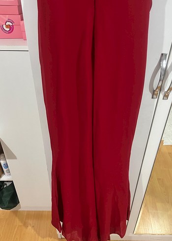 Kırmızı Drapeli Uzun Abiye Elbise - Görsel 8
