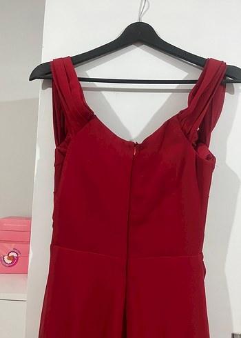 Kırmızı Drapeli Uzun Abiye Elbise - Görsel 5