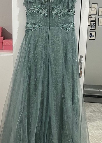 Boncuk İşlemeli Uzun mint yeşili Nişan Elbisesi - Görsel 5