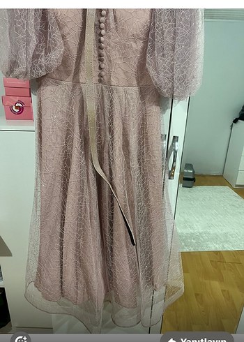 Dantel Detaylı Pudra Midi söz Nişan Elbisesi - Görsel 6