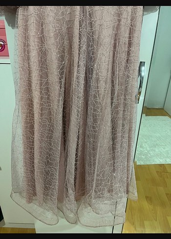 Dantel Detaylı Pudra Midi söz Nişan Elbisesi - Görsel 4