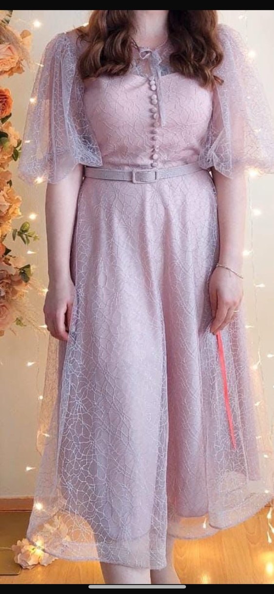 Dantel Detaylı Pudra Midi söz Nişan Elbisesi - Görsel 3