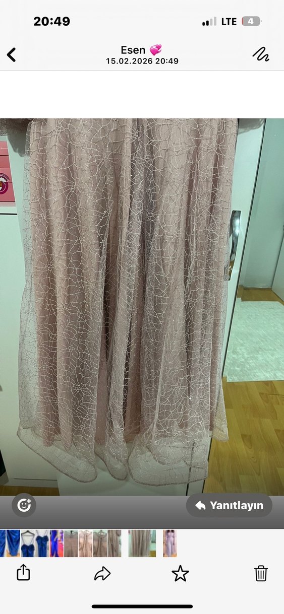 Dantel Detaylı Pudra Midi söz Nişan Elbisesi - Görsel 5