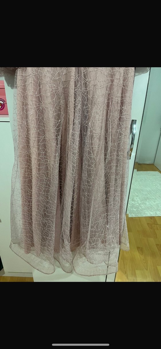 Dantel Detaylı Pudra Midi söz Nişan Elbisesi - Görsel 4