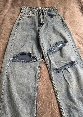 Gri Kadın Bol Kesim Midi Jean - Görsel 2