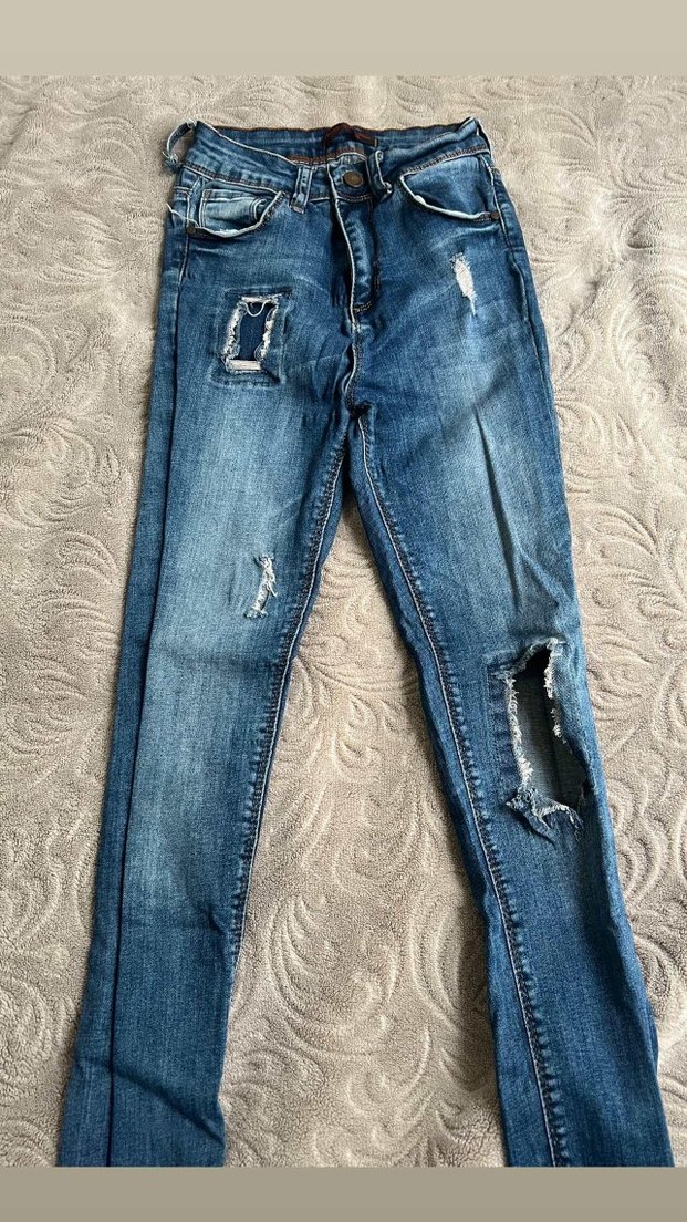 Kadın Mavi Yırtık Dar Kesim Kot Pantolon - Görsel 2