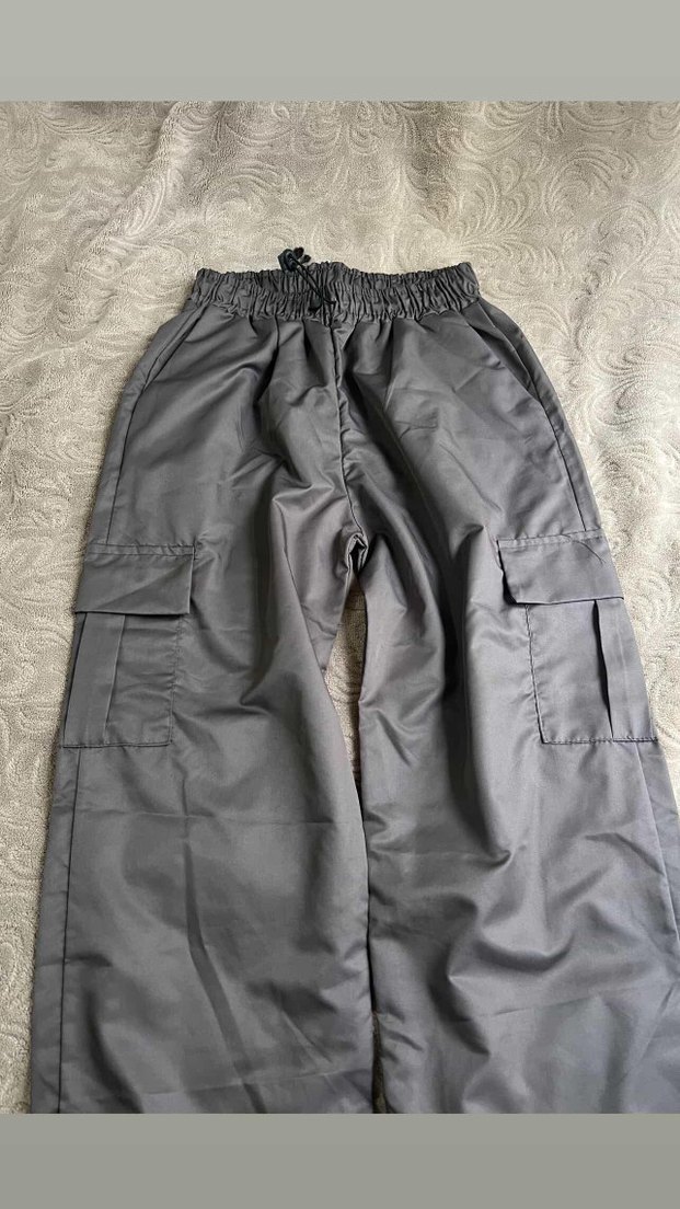 Gri Rahat Kesim Kadın paraşüt Pantolon - Görsel 2