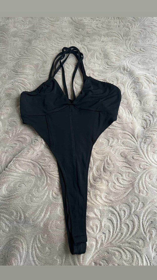 Siyah Fermuarlı Strappy Kadın mayo - Görsel 2