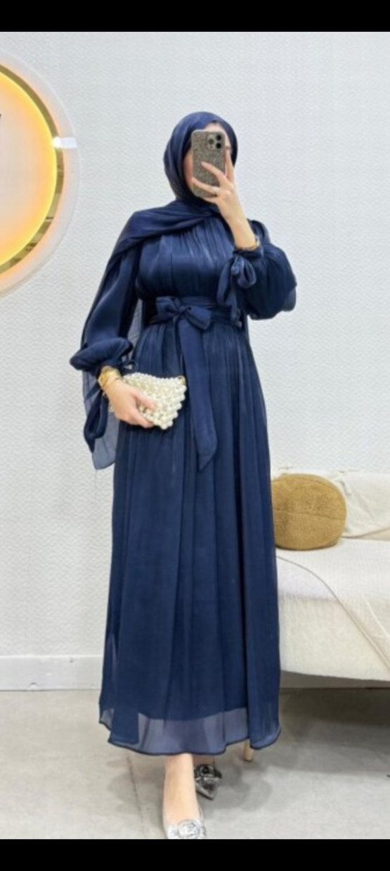 Lacivert Uzun Kollu Bohem Kadın Asya abiye - Görsel 2